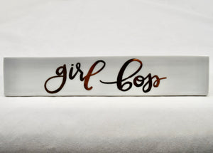 Girl Boss Name Plate Sign Office Desk Ceramic White Gold