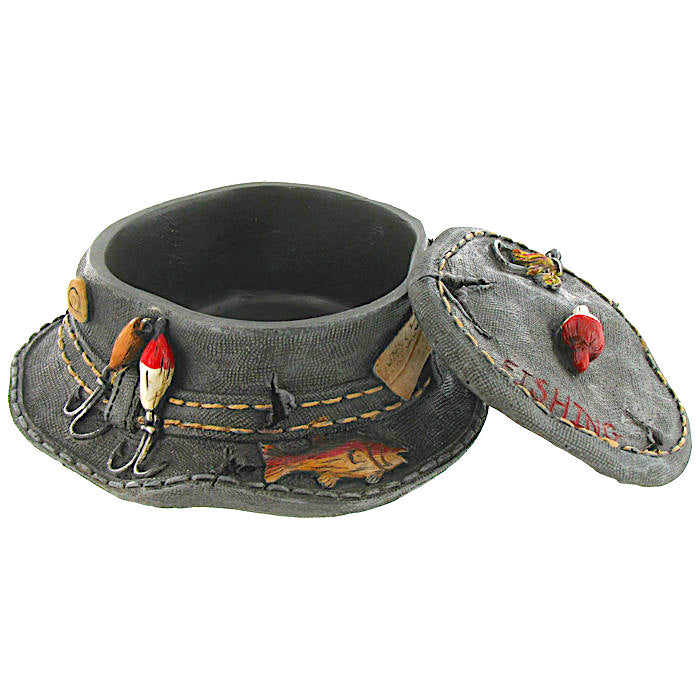 Fishing Hat Lure Grey Gray Tan Red White Trinket Jewelry Box Polyresin –  Coconut Grove Galleria