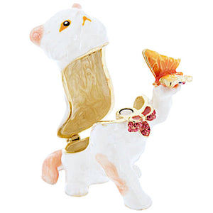 White Cat Butterfly Trinket Jewelry Box Ring Holder Sparkling Pink Rhinestones