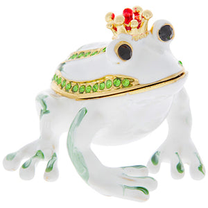 Crowned Frog White Green Gold Trinket Jewelry Box Ring Holder