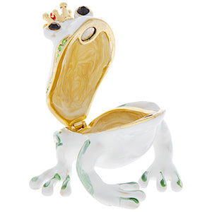 Crowned Frog White Green Gold Trinket Jewelry Box Ring Holder