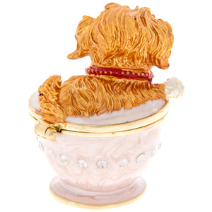 Dog In Teacup Trinket Jewelry Box Ring Holder Sparkling Rhinestones