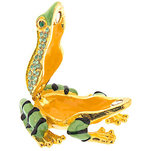 Green Frog Gold Trinket Jewelry Box Ring Holder Sparkling Rhinestones