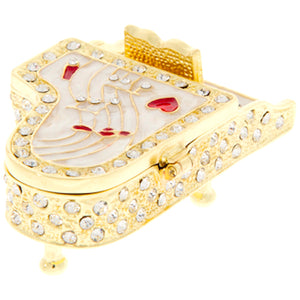 Grand Piano White Gold Trinket Jewelry Box Sparkling Clear Rhinestones