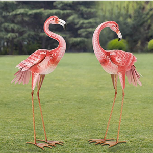 Pink Flamingo Garden Statues Sculptures Metal Birds Yard Art Outdoor Lawn Ornaments Home Patio Backyard Decor Set of 2