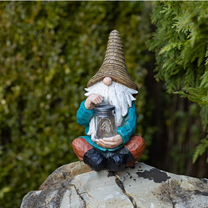 Gnome Firefly Jar Solar Powered LED Outdoor Decor Garden Light