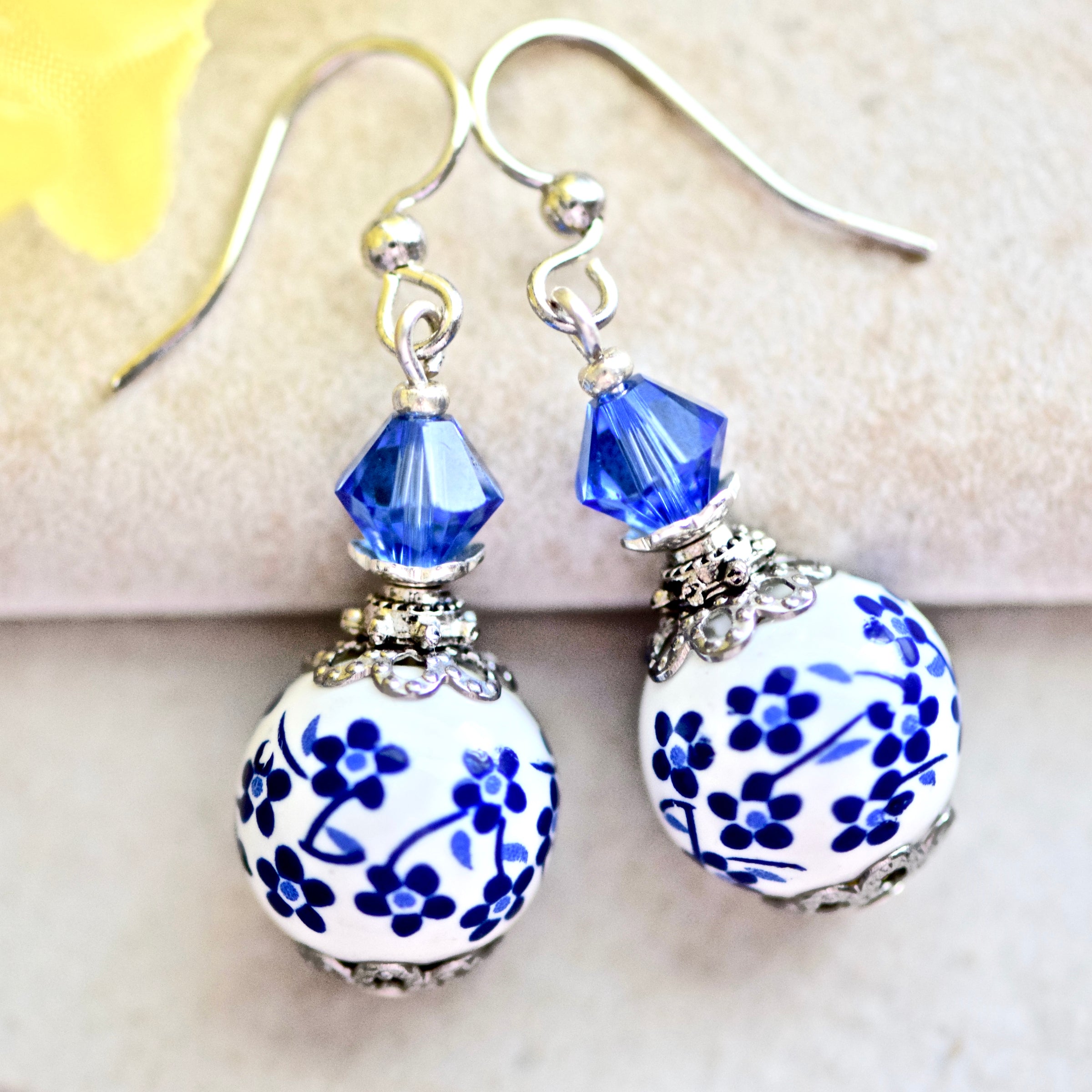Sapphire Blue Flower Porcelain Silver Earrings  Coconut Grove Jewelry –  Coconut Grove Galleria