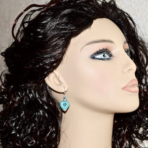 Turquoise Blue Heart Crystal Silver Earrings