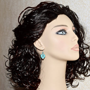 Turquoise Blue Heart Crystal Silver Earrings