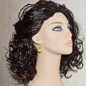 Yellow Brown Round Stone Crystal Silver Earrings