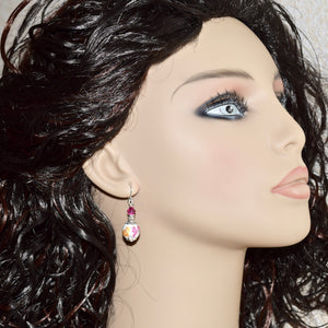 Purple Ribbon Yellow Crystal Silver Earrings