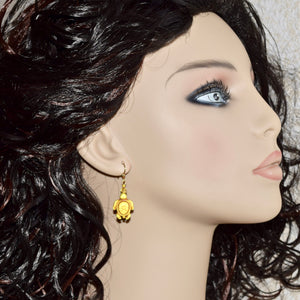 Yellow Sea Turtle Stone Crystal Gold Earrings