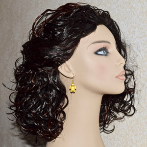 Yellow Sea Turtle Stone Crystal Gold Earrings
