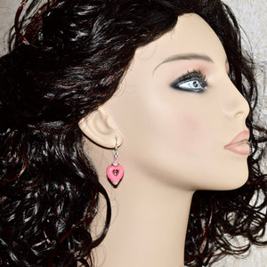 Pink Stone Heart Crystal Silver Earrings