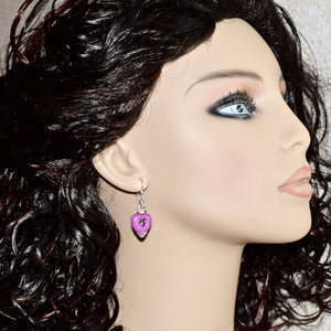 Purple Stone Heart Crystal Silver Earrings