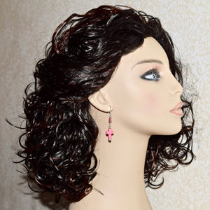 Pink Stone Cross Crystal Silver Earrings