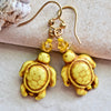 Yellow Sea Turtle Stone Crystal Gold Earrings