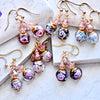 Red Lavender Lampwork Glass Crystal Gold Earrings