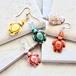 Yellow Sea Turtle Stone Crystal Gold Earrings