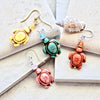 Orange Sea Turtle Stone Crystal Silver Earrings