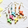 Pink Stone Cross Crystal Silver Earrings
