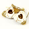 White Ivory Stone Heart Crystal Gold Earrings