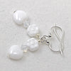 White Czech Flower Heart Glass Bead Crystal Silver Earrings