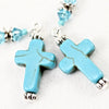 Turquoise Blue Cross Crystal Silver Earrings