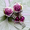 Fuchsia Purple Rose Flower Crystal Silver Earrings