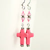 Pink Stone Cross Crystal Silver Earrings