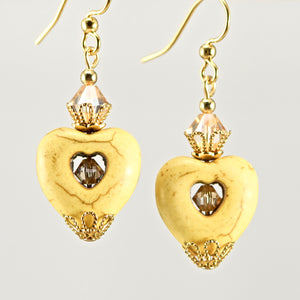 Yellow Gemstone Hearts Crystals Gold Earrings