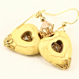 Yellow Gemstone Hearts Crystals Gold Earrings