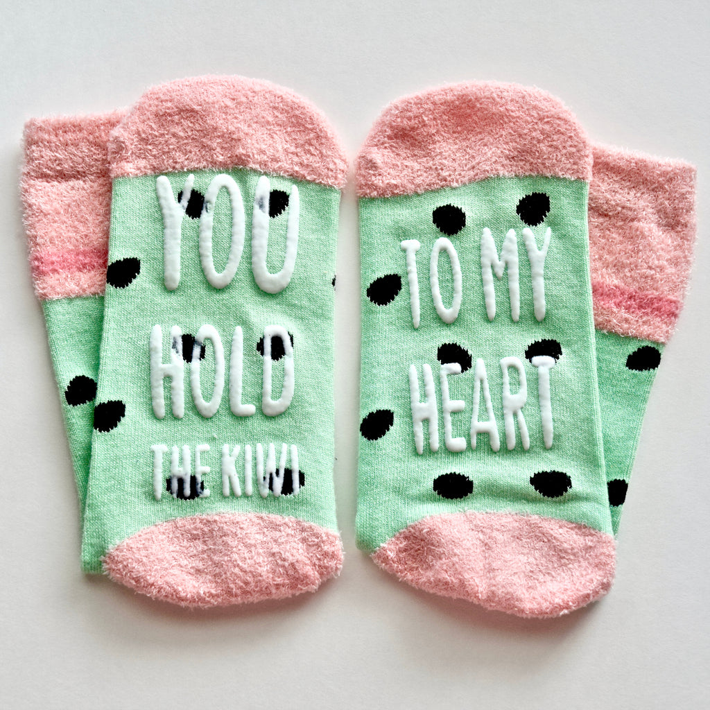 You Hold The Kiwi To My Heart Pink Green Non Slip Crew Socks