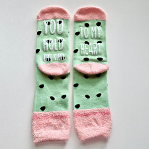 You Hold The Kiwi To My Heart Pink Green Non Slip Crew Socks