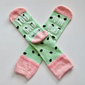 You Hold The Kiwi To My Heart Pink Green Non Slip Crew Socks