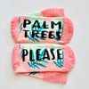 Palm Trees Please Pink Green Non Slip Crew Socks