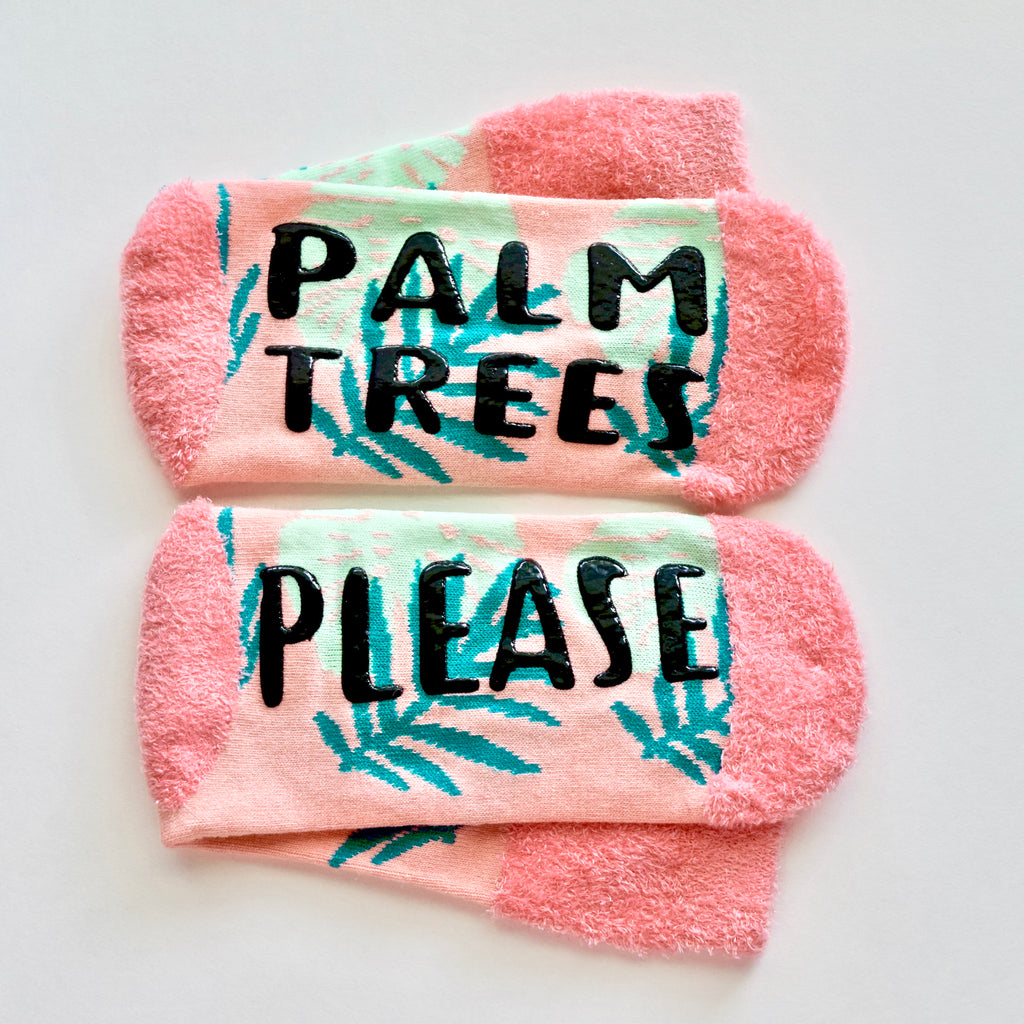 Palm Trees Please Pink Green Non Slip Crew Socks