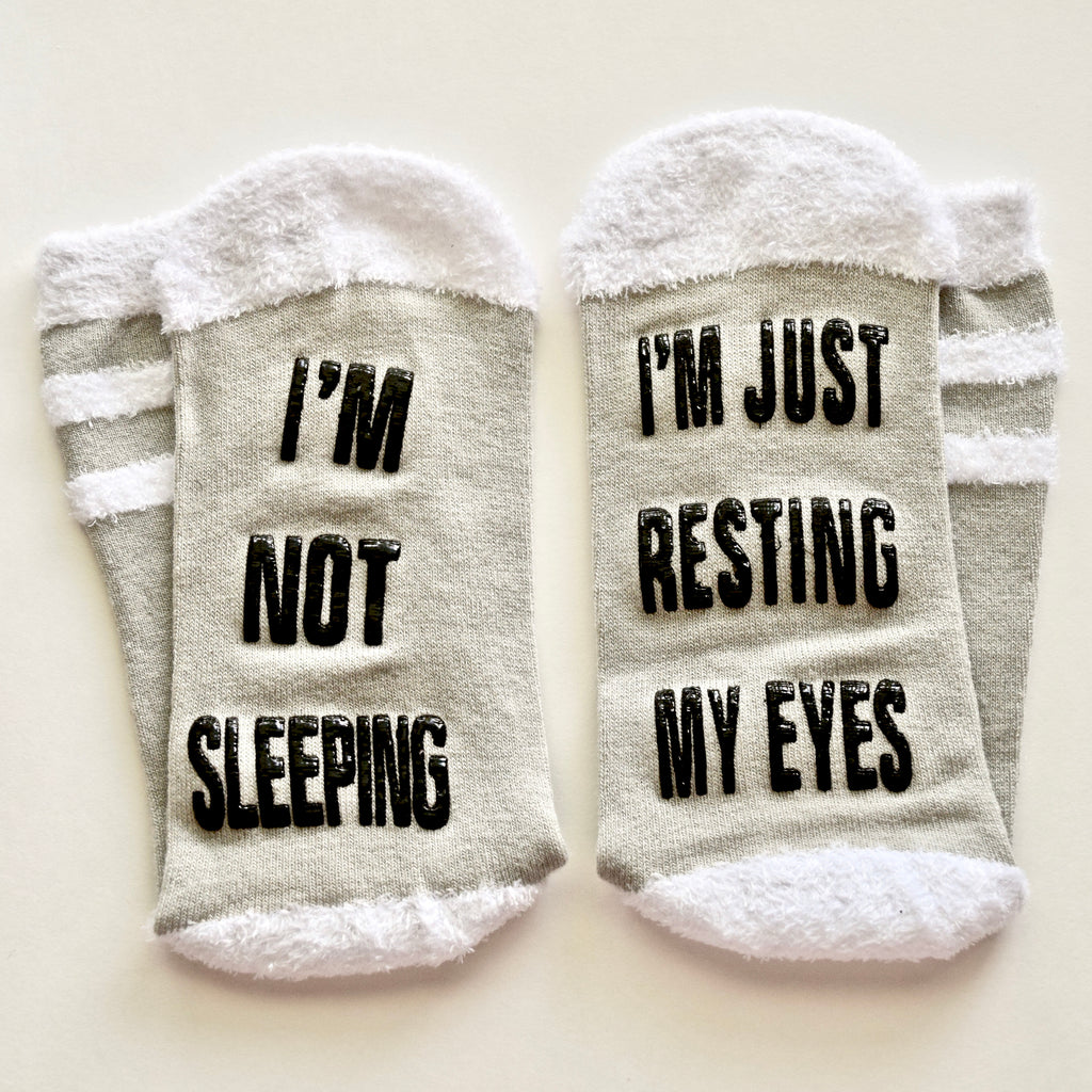 I'm Not Sleeping I'm Just Resting My Eyes Gray Non Slip Crew Socks