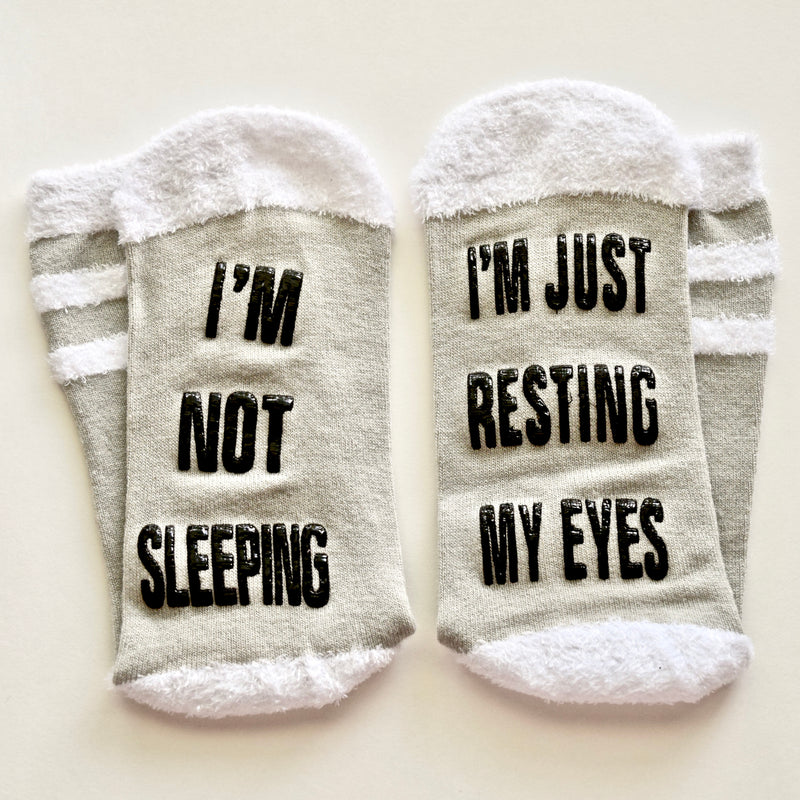 I'm Not Sleeping I'm Just Resting My Eyes Gray Non Slip Crew Socks