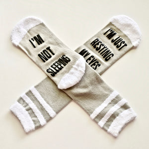 I'm Not Sleeping I'm Just Resting My Eyes Gray Non Slip Crew Socks