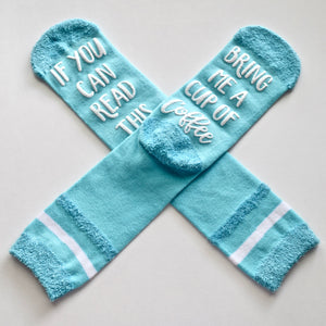 If You Can Read This Bring Me A Cup Of Coffee Blue Non Slip Crew Socks