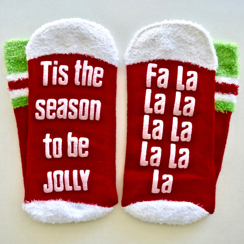 Tis The Season To Be Jolly Fa La La La La Red Non Slip Crew Socks