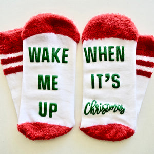Wake Me Up When It's Christmas Red White Non Slip Crew Socks