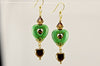 Green Stone Heart Crystal Bronze Gold Earrings