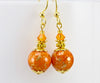 Orange Glass Balls Crystal Gold Earrings
